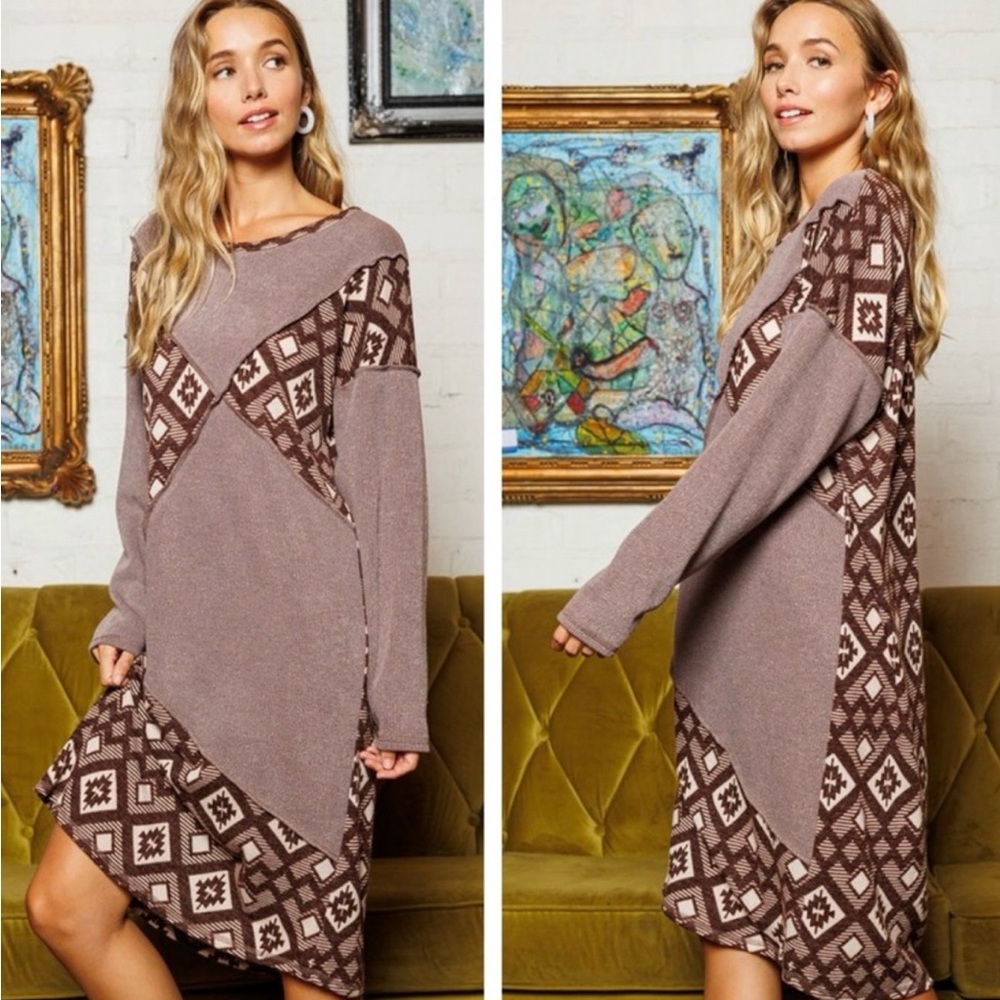 Ces Femme, geometric Boho Color block Midi Dress, large